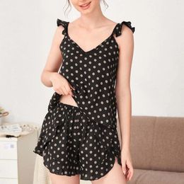 Women's Sleepwear Polka Dot Women Pyjama Set Sleeveless Cute Ruffle Trim Top & Shorts Loungewear Spring Summer