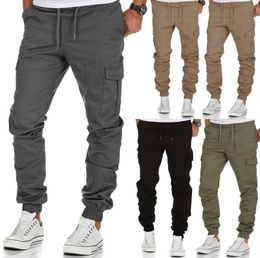 Men's Pants New mens casual pants elastic waist cotton multiple pockets solid color pants cargo pants jogging pants fitness pants harem pantsL2404