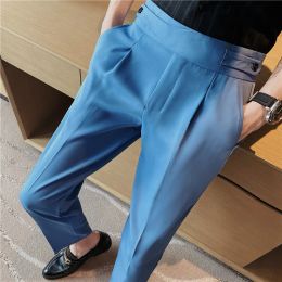 Pants Men Summer Boutique Suits Pants Male Formal Wear Trousers Quality Men British Style Ice Silk Fabric Business Casual Suit Pants