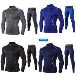 High Fanceey Collar Winter Thermo Men Long Johns Thermal Clothing Rashgard Kit Sport Compression Underwear 201106