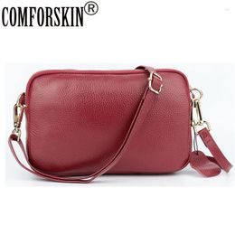 Shoulder Bags COMFORSKIN Brand Luxurious Cowhide Leather Messenger 2024 Arrivals Double Compartment Large Capacity Ladies Flap