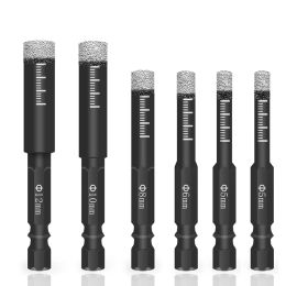 Shavers 6pc Black Dry Diamond Drill Bits Set for Granite Ceramic Marble Tile Stone Glass Hard Materials 5/6/8/10/12mm