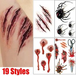 Tattoo Transfer Halloween Temporary Tattoos Stickers Zombie Scar Tattoos with Bloody Makeup Wounds Decoration Wound Scary Blood Injury Sticker 240426