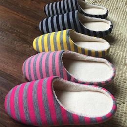 Slippers Soft Striped Indoor Mute Cotton For Women House Shoes Non-Slip Warm Plush Unisex Home Floor Slipper Comfortab