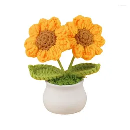 Decorative Flowers Handmade Knitted Sunflower Potted Plant Flower Desk Decor Table Centrepieces