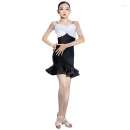 Stage Wear Latin Dance Dress For Girls Senior Sense Black And White Separate Set Practice Children