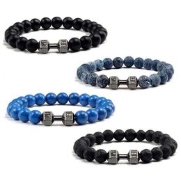 Beaded 14 Style Natural Stone Metal Dumbbell Lava Bead Bracelet Womens Jewelry Mens Couple Pulseras Hombre mujer