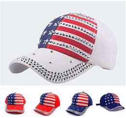 Trump 2020 Rivet Caps New American Flag Set with diamond Baseball Cap Outdoor Travel Beach Sun Hat T9H00228822412