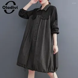 Casual Dresses Long Sleeve Oversized Denim Dress For Women's 2024 Spring Autumn Loose Midi Jean Tunic Robe 3606