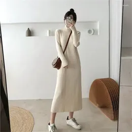 Casual Dresses Knitted Bottom Dress Women Wear Autumn And Winter 2024 Female Turtleneck Temperament Sweater Long Skirt Solid Color Pullover