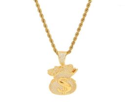 Pendant Necklaces US Dollar Money Bag High Quality Cubic Zirconia Iced Out Gold Chains For Men039s Hip Hop Necklace Jewellery Gif9013350651