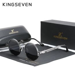 KINGSEVEN High Quality Gothic Steampunk Sunglasses Polarised Men Women Brand Designer Vintage Round Metal Frame Sun Glasses 240425