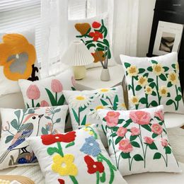 Pillow French Tulip Rose Embroidered Pillowcase Sofa Cover El Decorative Cotton And Linen