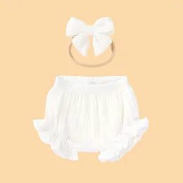 Shorts Summer Solid Toddler Diaper Cover Baby Girls Kids Cotton Muslin Ruffle Bloomer With Matching Bow Headband