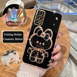 Cell Phone Cases Note11s Luxury Electroplated Mirror Stand Shell Suitable for Xiaomi Redmi Note 11 Pro 4g 5g 11s Plus 10 10s 9 9s Silicone Stand Cover J240426