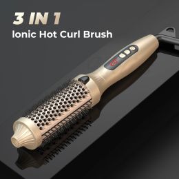 Brushes Thermal Brush 3 In 1 Ionic Hair Curler Straightener Curling Iron Volumizer Heated Hair Styling Brush AntiScald Curl Wand