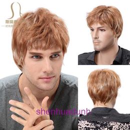 Guangdong New Micro Curled Mens Fragmented Hair Short Handsome Yellow Wig Shenzhen