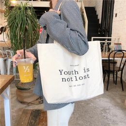 Shopping Bags Women Canvas Shoulder Bag Letters Printed Ladies Reusable Grocery Storage Handbags Eco Large Tote For Girls