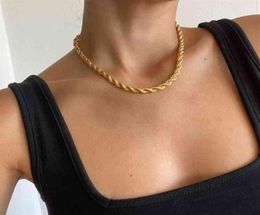 ins fashion 18k gold plated stainls steel 5mm 6mm 7mm width ed chain rope chain necklace268d2283088