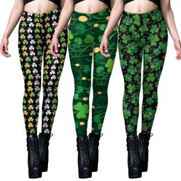 Women's Leggings Women Workout Irish-Festival Cartoon Digital Printing Clover Colour Block Pants Stretch Tights Party Trousers