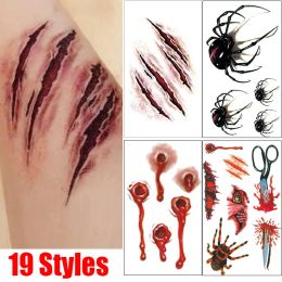 Tattoos Halloween Temporary Tattoos Stickers Zombie Scar Tattoos with Bloody Makeup Wounds Decoration Wound Scary Blood Injury Sticker