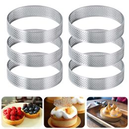 Moulds 1/4/6Pcs Circular Tart Ring Stainless Steel Tartlet Mould Perforated Fruit Pie Quiche Cake Mousse Mould Kitchen Pastry Baking Mould