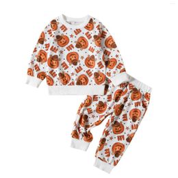 Clothing Sets Toddler Boys Halloween Autumn Sports Long Sleeve Round Neck Pullover Suit Solid Colour Tie With Pocket Pants Kid Set