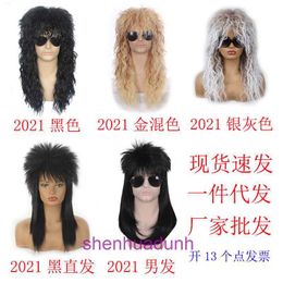 New style mens wig 70s 80s rock party Halloween Tiktok cos long curly hair