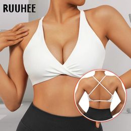 Yoga Outfit Push Up Sports Bra Women Underwear Padded Bralette Cross Criss Top Backless Training Fitness Workout
