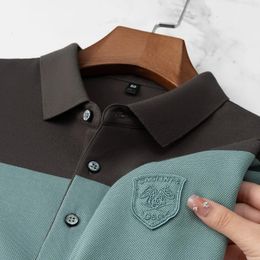 Summer Mens Shortsleeved Polo Shirt Business Casual Slim Top Fashion Lapel Striped Trendy Shield Embroidered Tshirt 240410