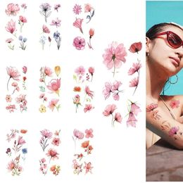 UNE7 Tattoo Transfer 10 Pcs 3D Watercolour Lavender Flower Temporary Tattoos For Women Body Art Arm Fake Adults TattooSticker Waterproof Girls Tatoos 240427