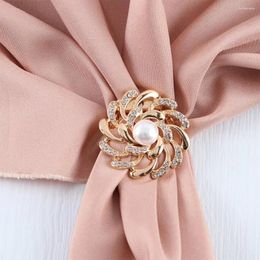 Brooches Rhinestone Scarf Buckles For Women Crystal DIY Ribbon Slider Silk Flower Brooch T-shirt Decorative Pearl Buckle Ring Clip