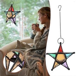 Candle Holders Five-pointed Star Holder Moroccan Hanging Lantern Iron Style Colorful Glass Garden Decoration