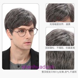 Mens synthetic wig mens headband fashionable slanted bangs fluffy cover short hair