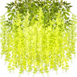 Decorative Flowers 12 Pack 3.6-Foot Fake Wisteria Vine Wreath Silk Flower String Family Garden Party Wedding (Green)