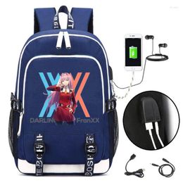 Backpack Daring In The FranXX W/USB Fashion Port And Lock /Headphone Bag Casual Travel School Teenager Laptop Gift