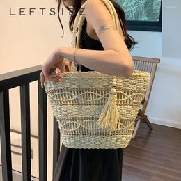 Evening Bags Tassels Design 2024 Summer Women Weave Straw Tote Bag In Travel Beach Handmade Lady Rattan Shoulder Side Handbags