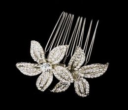 2 Inch Vintage Style Rhodium Silver Plated Clear Rhinestone Crystal Diamante Women Flower Hair Comb Jewelry3542345