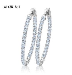 Hoop Huggie AIYANISHI Real 925 Sterling Silver Classic Big Earrings Luxury Sona Diamond Fashion Simple Minimal Gifts3576169