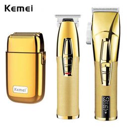 Hair Trimmer Kemei Professional Barber Set Combination 0mm Barb Q240427