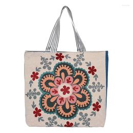 Bag ShenYanFineLife. Canvas Shoulder Bag.Large Capacity.Retro Style.Durable.Myanmar Thai Style Embroidery Decoration.-050