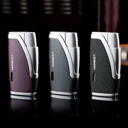 HONEST Custom Iatable Torch Lighter Double Jet Flame Cigar Lighter with Cigar Knife/refillable Butane Without Gas