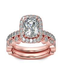 Rose Gold Rings For Women 2PCS Sparkling Rhinestone Rings Set Bridal Engagement Wedding Band Jewelry3388161