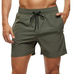 Diving Fashion Beach Shorts Elastic Closure Men's Swim Trunks Quick Dry Beach Shorts With Zipper Pockets