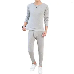 Men's Thermal Underwear MISSKY 2Pcs/set Men Set T-shirt Pants Winter Solid Color Couple Sleepwear Pajamas