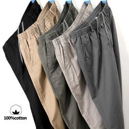 Men's Pants Mens 100% pure cotton sunbathing pants standard fit mens straight Trousers casual pants monochrome elastic waistL2404