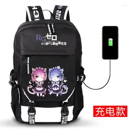 Backpack Ram Rem Cartoon Re:Life In A Different World From Zero School Bag USB Charging Teenager Bookbag Laptop Shoulder