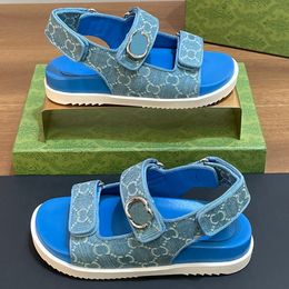 Designer Sandals Women 2024 New Canvas g Printed Comfortable Beach Shoes Classic Metal Buckle women Sandal 35-42