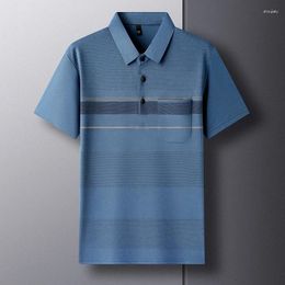 Men's Polos Summer Short T-shirt Fashion Stripes Loose And Comfortable Ice Silk Cool Breathable