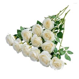Decorative Flowers 10pcs Ivory Roses Artificial Fake Silk RealisticRoses Bouquet With Long Stems For Wedding HomeParty